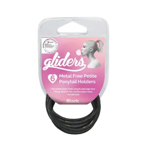 Dây Cột Tóc Màu Đen, Metal Free Petite Ponytail Holders, Black, 6 Cái - GLIDERS