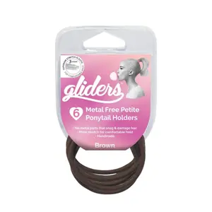 Dây Cột Tóc Màu Nâu, Metal Free Petite Ponytail Holders, Brown, 6 Cái - GLIDERS