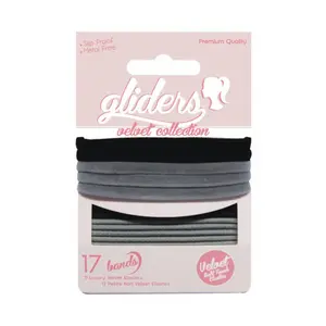 Dây Cột Tóc Nhung Màu Đen & Xám, Velvet Soft Touch Elastics, Black & Grey, 17 Cái - GLIDERS