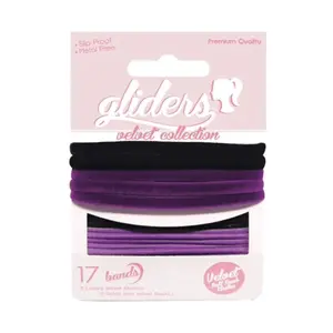 Dây Cột Tóc Nhung Màu Đen & Tím, Velvet Soft Touch Elastics, Black & Purple, 17 Cái - GLIDERS