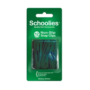 Kẹp Bấm Cài Tóc Màu Xanh Lá, Non-Slip Snap Clips, Groovy Green, 12 Cái - SCHOOLIES