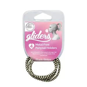 Dây Cột Tóc Đuôi Ngựa Sọc Vằn Đen, Metal Free Ponytail Holders, Black Stripe, 4 Cái - GLIDERS