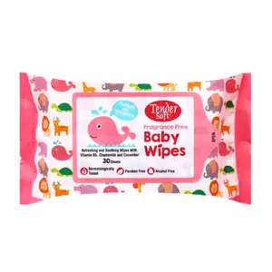 Khăn Giấy Ướt Cho Bé Chứa Vitamin B5, Hoa Cúc & Dưa Leo, Fragrance Free Baby Wipes, Refreshing & Soothing Wipes, 30 Tờ (200 x 150mm) - TENDER SOFT