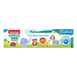 Kem Đánh Răng Trẻ Em Vị Kẹo Kèm Bàn Chải, Jungle Kids Toothpaste, Bubble Gum Flavor, Toothbrush Included (50g) - ANCHOR
