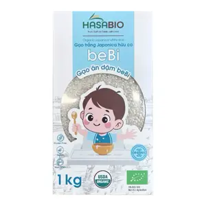 Gạo Trắng Japonica Hữu Cơ, Gạo Ăn Dặm BeBi, Organic Japonica White Rice (1kg) - HASABIO
