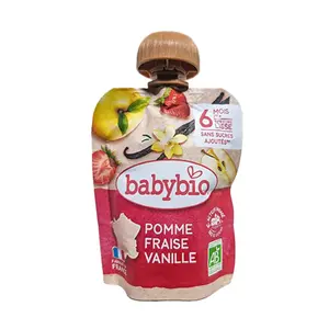 Trái Cây Nghiền Hữu Cơ Cho Bé, Dâu, Táo & Vani, Strawberry, Apple & Vanilla Puree, 6+ Tháng (90g) - BABYBIO