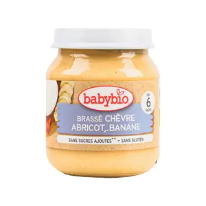 Sữa Chua Dê Hữu Cơ Cho Bé Vị Mơ & Chuối, Brassé Apricot Banana Goat Milk, 6+ Tháng (130g) - BABYBIO