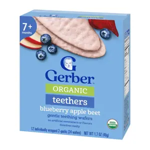 Bánh Gạo Hữu Cơ Cho Bé Vị Việt Quất, Táo & Củ Dền, Organic Teethers, Blueberry Apple Beet Teething Wafers, 7+ Tháng, 1.7 oz (48g) - GERBER