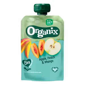 Trái Cây Nghiền Hữu Cơ Vị Táo, Đào & Xoài, Bio Apple, Peach & Mango, 12+ Tháng (100g) - ORGANIX