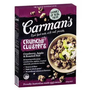Ngũ Cốc Sấy Giòn Nam Việt Quất, Táo & Hạt, Crunchy Oat Clusters, Cranberry, Apple & Roasted Nut (500g) - CARMAN'S
