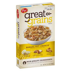 Ngũ Cốc Giòn Chuối, Hạt Óc Chó & Hạnh Nhân, Great Grains Cereal, Banana Nut Crunch, 15.5 oz (439g) - POST