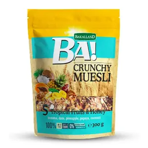 Ngũ Cốc Trái Cây Nhiệt Đới & Mật Ong, BA! Crunchy Muesli, 5 Tropical Fruits & Honey (300g) - BAKALLAND