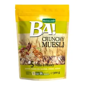 Ngũ Cốc Hạt & Mật Ong, BA! Crunchy Muesli, 5 Nuts & Honey (300g) - BAKALLAND