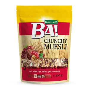 Ngũ Cốc Nam Việt Quất & Mật Ong, BA! Crunchy Muesli, 5 Grains, Cranberry & Honey (300g) - BAKALLAND