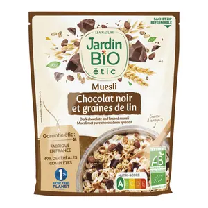 Hỗn Hợp Ngũ Cốc Socola Đen & Hạt Lanh, Dark Chocolate & Linseed Muesli (375g) - JARDIN BIO