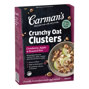 Ngũ Cốc Sấy Giòn Nam Việt Quất, Táo & Hạt Rang, Crunchy Oat Clusters, Cranberry, Apple & Roasted Nut (450g) - CARMAN'S