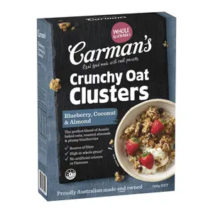 Ngũ Cốc Sấy Giòn Việt Quất, Dừa & Hạnh Nhân, Crunchy Oat Clusters, Blueberry, Coconut & Almond (500g) - CARMAN'S
