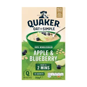 Yến Mạch Nguyên Cám Vị Táo & Việt Quất, Oat So Simple, 100% Wholegrain with Apple & Blueberry, 10 Gói (360g) - QUAKER