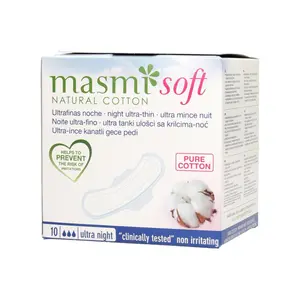 Băng Vệ Sinh Ban Đêm Hữu Cơ, Organic Panty Liners, Night Ultra-Thin, 10 Miếng - MASMI