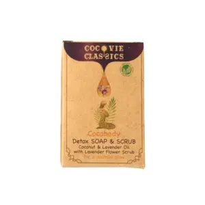 Xà Bông Tẩy Tế Bào Chết Dầu Dừa & Oải Hương, Detox Soap & Scrub, Coconut & Lavender Oil with Lavender Flower Scrub (100g) - COCOVIE