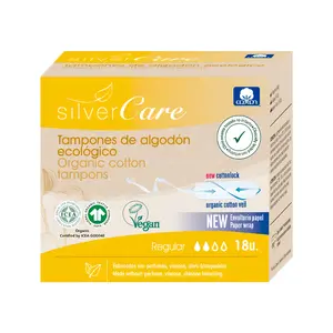 Tampon Hữu Cơ 2 Giọt, Organic Cotton Tampons, Regular, 18 Cái - SILVERCARE