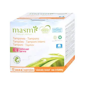 Tampon Hữu Cơ Không Cần Đẩy, 4 Giọt, Organic Cotton Tampons, Superplus, 15 Cái - MASMI
