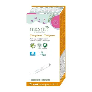 Tampon Hữu Cơ Có Cần Đẩy, 4 Giọt, Organic Cotton Tampons with Applicator, Super Plus, 12 Cái - MASMI