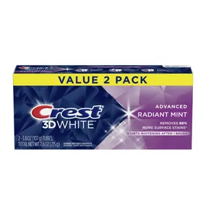 Combo Kem Đánh Răng Bạc Hà Trắng Răng, Fluoride Anticavity Toothpaste, 3D White Advanced Radiant Mint, 2 Tuýp, 7.6 oz (215g) - CREST