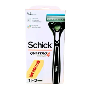 Dao Cạo Dành Cho Nam, Quattro Titanium 4, Refillable Men`s Razor, 4 Blades, 2 Cái - SCHICK