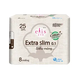 Băng Vệ Sinh, Extra Slim 0.1, Cotton Plus Sanitary Pads, 8 Miếng (25cm) - ELIS