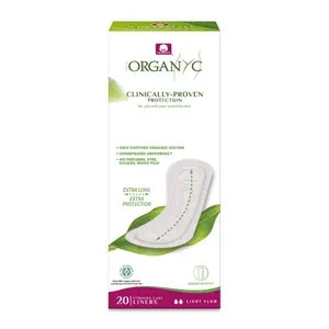 Băng Vệ Sinh Hữu Cơ Hàng Ngày, Organic Cotton Panty Liners, Extra Long, Light Flow, 20 Miếng - ORGANYC