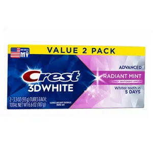 Combo Kem Đánh Răng Bạc Hà Trắng Răng, Fluoride Anticavity Toothpaste, 3D White Advanced Radiant Mint, 2 Tuýp, 6.6 oz (187g) - CREST