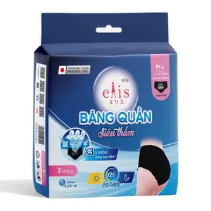 Băng Quần Siêu Thấm Ban Đêm Màu Đen, Overnight Sanitary Pants, Super Absorbent Shorts, Size M~L, 2 Miếng - ELIS