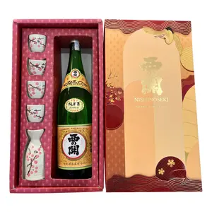 Set Quà Tặng Rượu Sake Nhật Bản & Bộ Bình Ly Gốm, Junmai Shu, Japanese Refined Sake & Ceramic Sake Set, 15% (1800ml) - NISHINOSEKI
