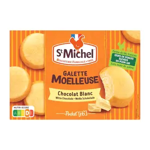 Bánh Bông Lan Socola Trắng, Galette Moelleuse, Chocolat Blanc, 6 Cái (180g) - ST MICHEL