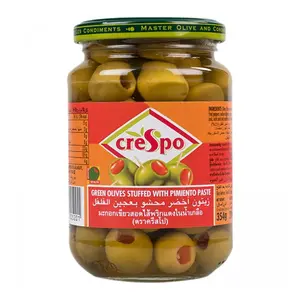 Oliu Xanh Nhồi Ớt, Green Olives Stuffed with Pimiento Paste (370ml) - CRESPO