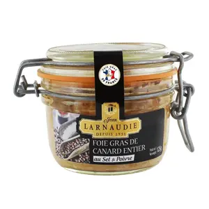 Pate Gan Vịt Muối Tiêu, Foie Gras de Canard Entier, au Sel & Poivre (125g) - JEAN LARNAUDIE
