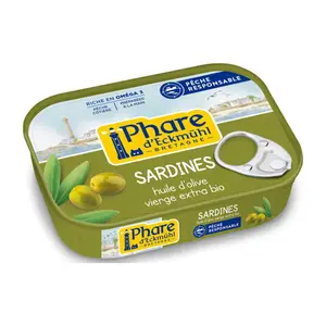 Phi Lê Cá Mòi Ngâm Dầu Oliu Nguyên Chất, Sardines, Huile d`Olive Vierge Extra Bio (135g) - PHARE D'ECKMUHL