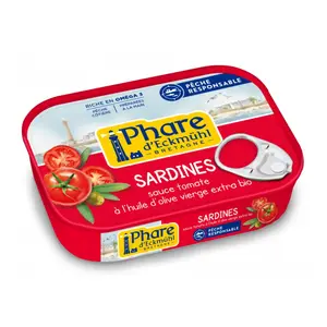 Phi Lê Cá Mòi Sốt Cà Chua, Sardines Sauce Tomate à L`Huile D`Olive Vierge Extra Bio (135g) - PHARE D'ECKMUHL