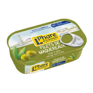 Phi Lê Cá Thu Ngâm Dầu Oliu, Filets de Maquereaux Huile D`Olive Vierge Extra Bio (118g) - PHARE D'ECKMUHL