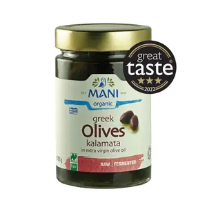 Oliu Hy Lạp Hữu Cơ Ngâm Dầu Oliu, Organic Greek Olives Kalamata in Extra Virgin Olive Oil (280g) - MANI