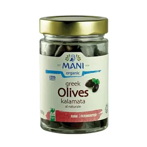 Oliu Hy Lạp Tách Hạt Hữu Cơ, Organic Greek Olives Kalamata in Brine, Pitted (280g) - MANI