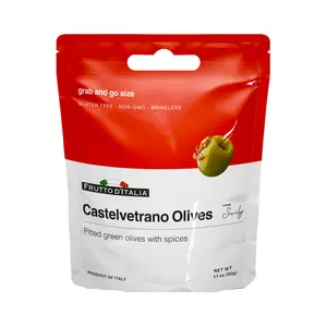 Oliu Xanh Tách Hạt Ướp Gia Vị, Castelvetrano Olives, Pitted Green Olives with Spices, 1.1 oz (30g) - FRUTTO D'ITALIA