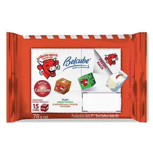 Phô Mai Vuông 3 Vị, Belcube, Cheese Cubes, Plain, Green Pepper, Chicken with Thyme Flavour, 15 Viên (78g) - LA VACHE QUI RIT
