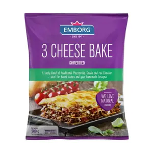 Phô Mai Bào 3 Loại, 3 Cheese Bake Shredded, Mozzarella, Gouda & Red Cheddar (200g) - EMBORG
