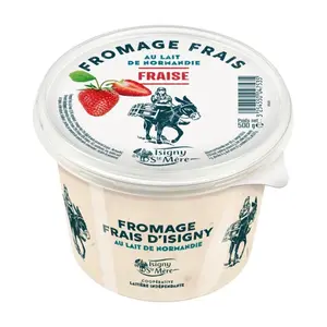 Phô Mai Tươi Vị Dâu, Fromage Frais d`Isigny, Fraise, Fresh Cheese with Strawberry (500g) - ISIGNY SAINTE MERE