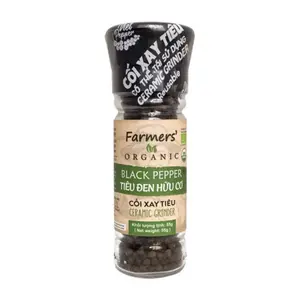 Tiêu Đen Hạt Hữu Cơ Nắp Cối Xay, Organic Black Pepper, Ceramic Ginder (55g) - FARMERS ORGANIC