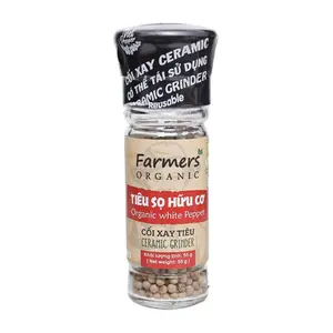Tiêu Sọ Hạt Hữu Cơ Nắp Cối Xay, Organic White Pepper, Ceramic Ginder (55g) - FARMERS ORGANIC