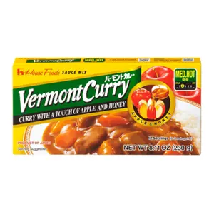 Viên Sốt Cà Ri Vị Táo Mật Ong Cay Vừa, Vermont Curry with Apple & Honey, Medium Hot, 12 Phần, 8.11 oz (230g) - HOUSE FOODS