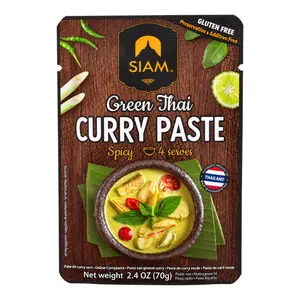 Sốt Cà Ri Xanh Ớt Xanh & Sả Chanh, Green Thai Curry Paste, Spicy, 4 Phần, 2.4 oz (70g) - SIAM
